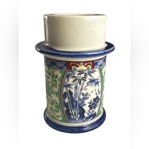 Vintage Japanese Hand painted Cobalt Blue Candle Stick Holder
